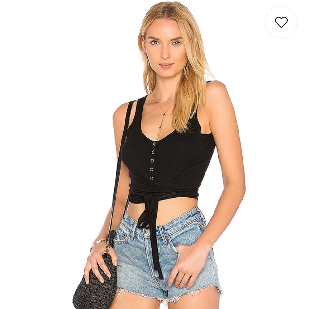 Privacy Please Black Button Down Wrap Tank Top
